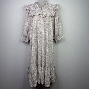 DOEN Dress Womens XL White Floral Ruffle Cottagecore Romantic Peasant Prairie
